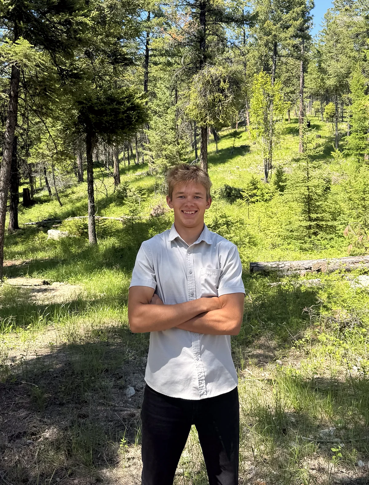 Sawyer, owner of Iron Peak Landscaping, on a job site in Kalispell, MT